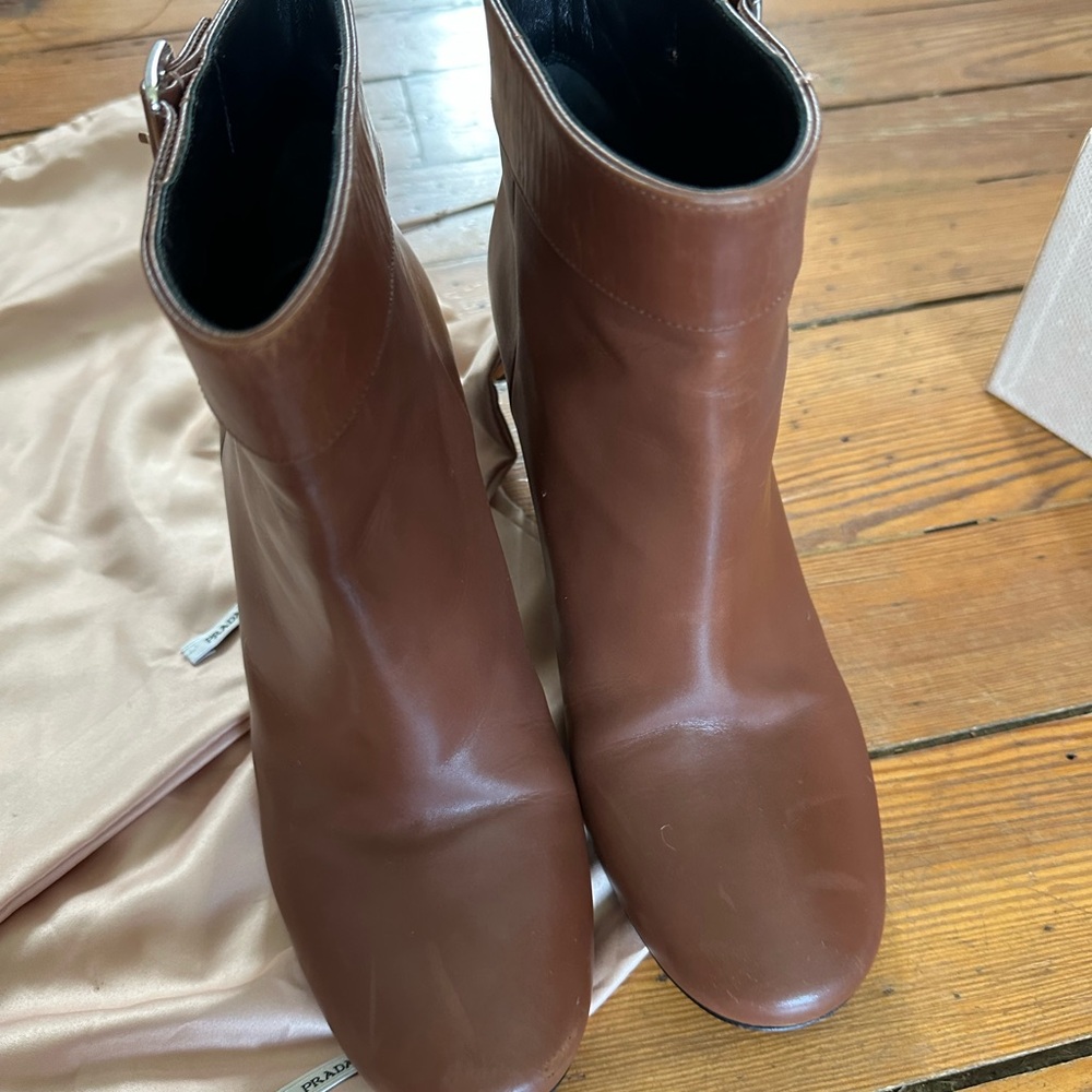 Prada Brown Heeled Boots with Sleek Silhouette/ sz 8
